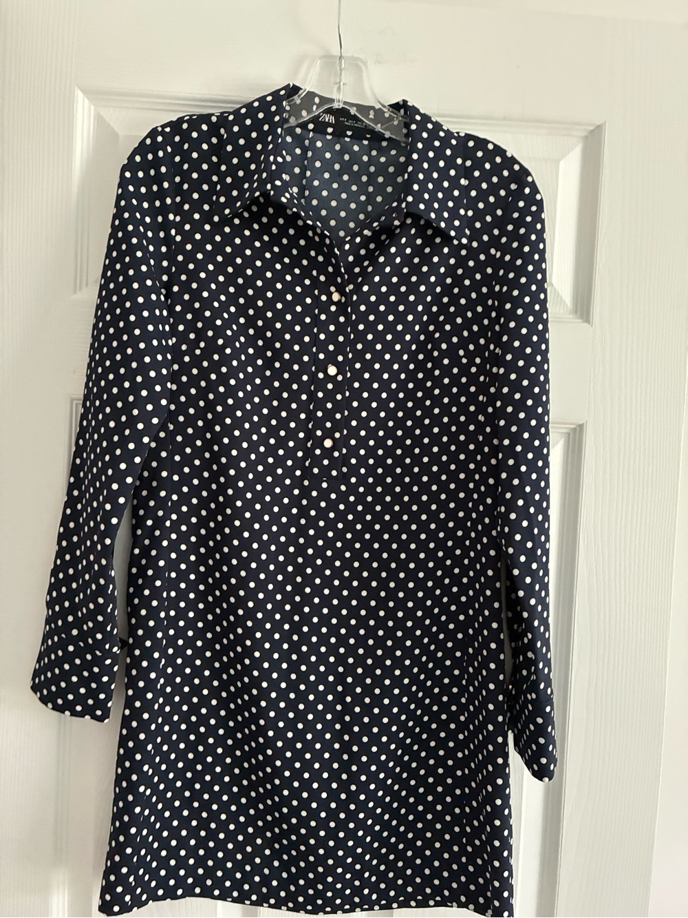 Zara Navy and White Polka Dot Dress Size Small